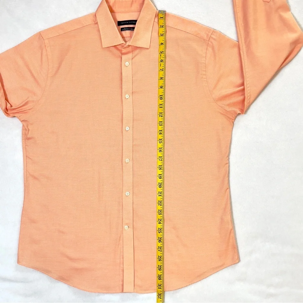 Tommy Hilfiger THFlex Athletic Fit Dress Shirt XL Peach Coral Button Front - Picture 12 of 13
